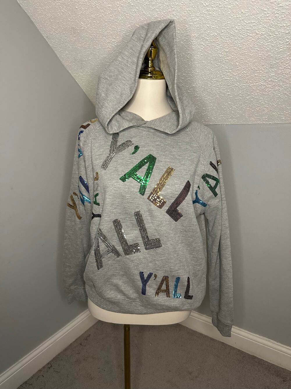 NWT Blue B. Gray Hoodie Sweatshirt Sequin Spell Out Y'all Graphic Sz M